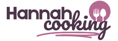 Hannah Cooking logo featuring a stylish font with a fork and spoon icon in purple