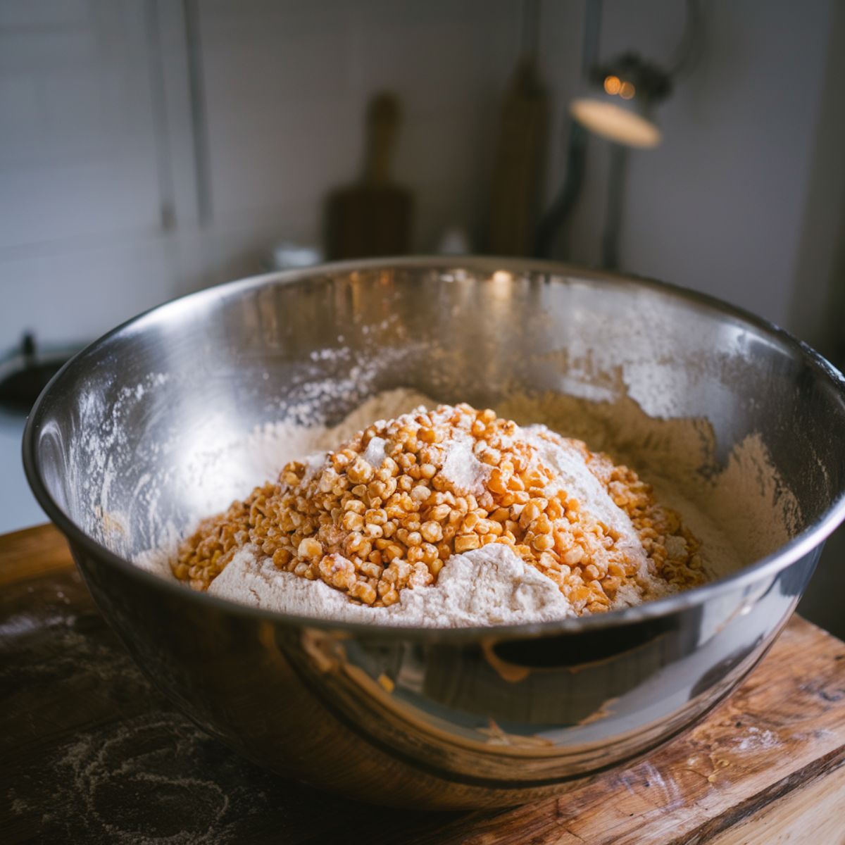 Close-up of a bowl filled with Hillbilly Fish Fry Seasonings mix, showing the blend of cornmeal, flour, and spices.