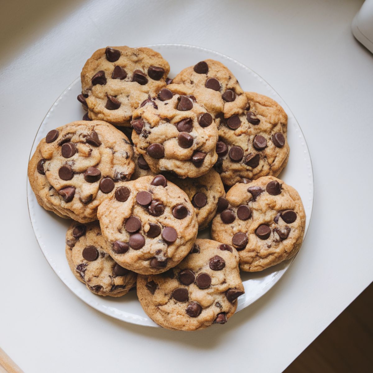 A plate of freshly baked protein cookies with chocolate chips