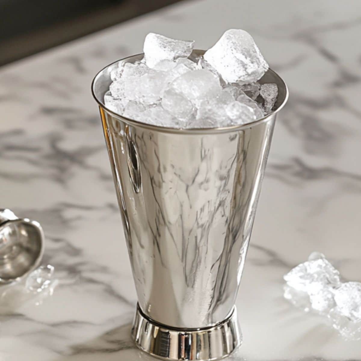 Cracked ice added to shaker for second shake.