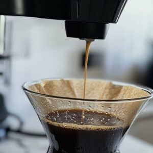 Freshly brewed strong coffee in a glass carafe, cooling on a white kitchen counter. Step one in homemade Starbucks iced coffee.