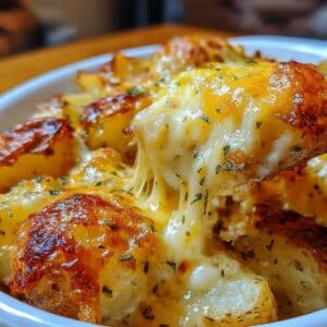 Cheesy ranch potatoes with golden crispy edges and gooey melted cheddar cheese pull. Perfect homemade side dish full of ranch flavor.