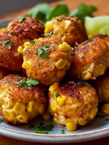 Homemade Mexican corn bites with golden crispy coating and fresh cilantro on top.