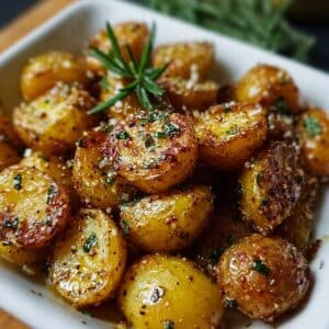 Crispy no-boil roasted baby potatoes with rosemary and Parmesan for a perfect side dish.