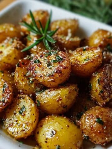 Crispy no-boil roasted baby potatoes with rosemary and Parmesan for a perfect side dish.