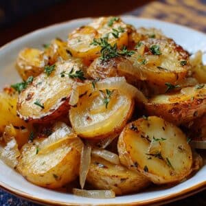 Slow cooker Lipton onion potatoes with golden, tender slices coated in buttery onion seasoning.