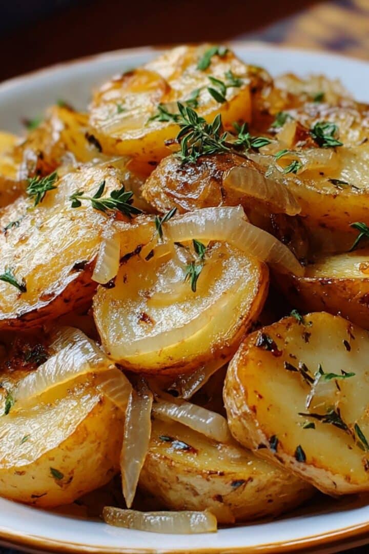 Slow cooker Lipton onion potatoes with golden, tender slices coated in buttery onion seasoning.