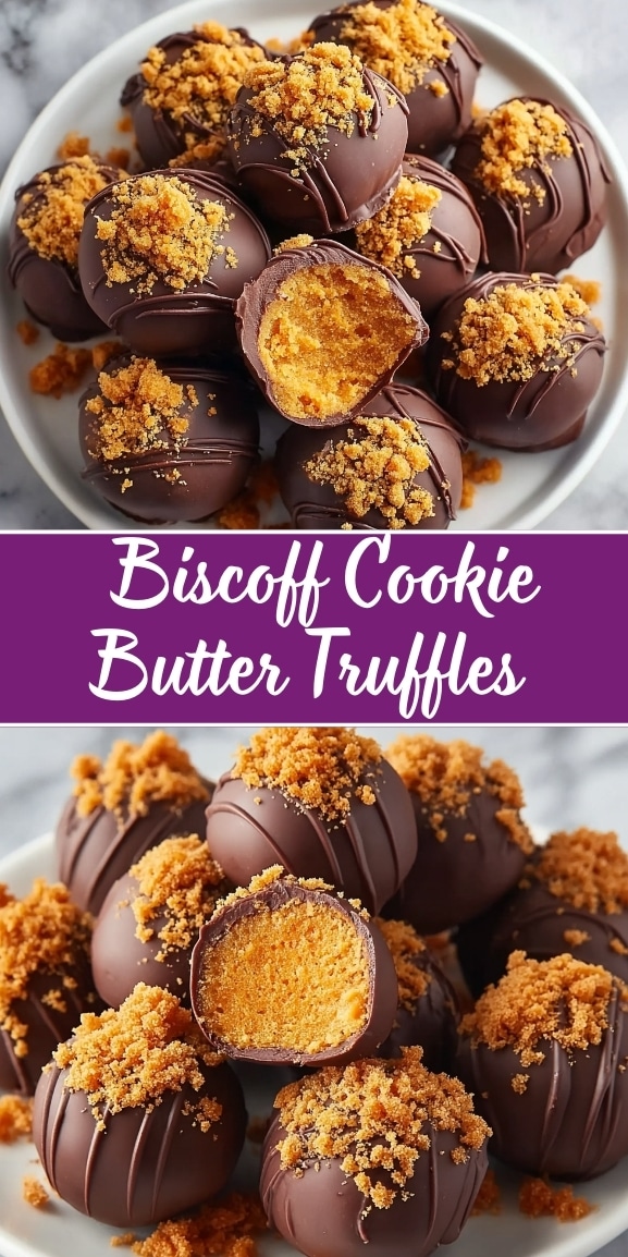 Biscoff cookie butter truffles dipped in chocolate and topped with crushed cookie crumbs