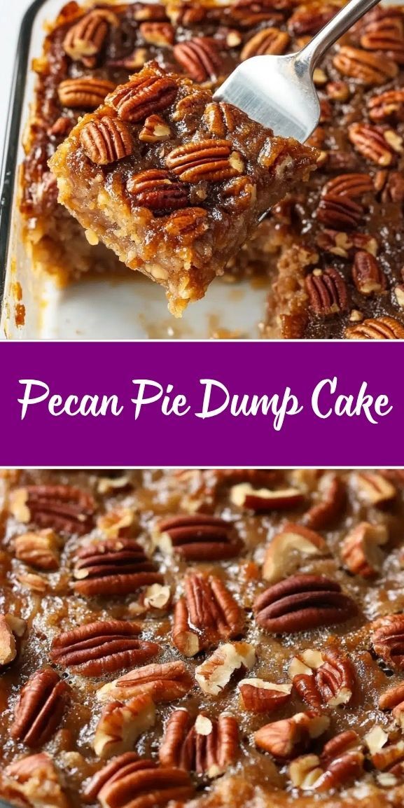 Gooey pecan pie dump cake with a caramelized pecan topping and soft, buttery cake base.