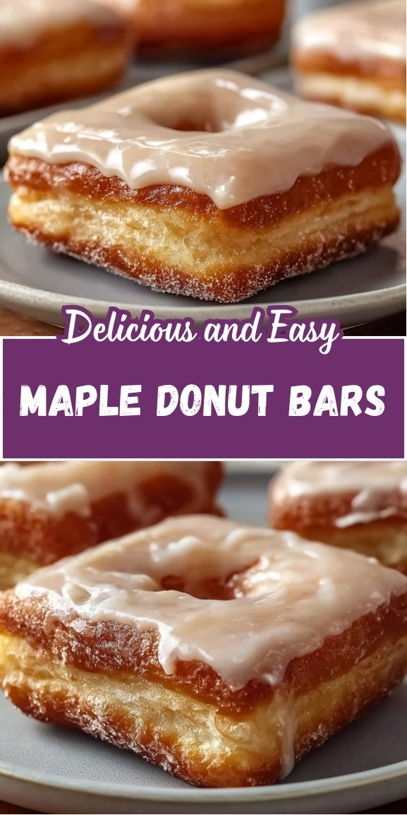 Easy maple donut bars with thick maple glaze, golden fried dough, and soft fluffy centers stacked on a plate for a bakery-style treat