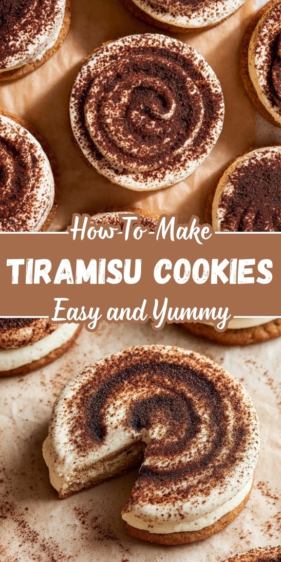 Tiramisu cookies pin showing mascarpone frosting, cocoa swirl, and soft cookie texture