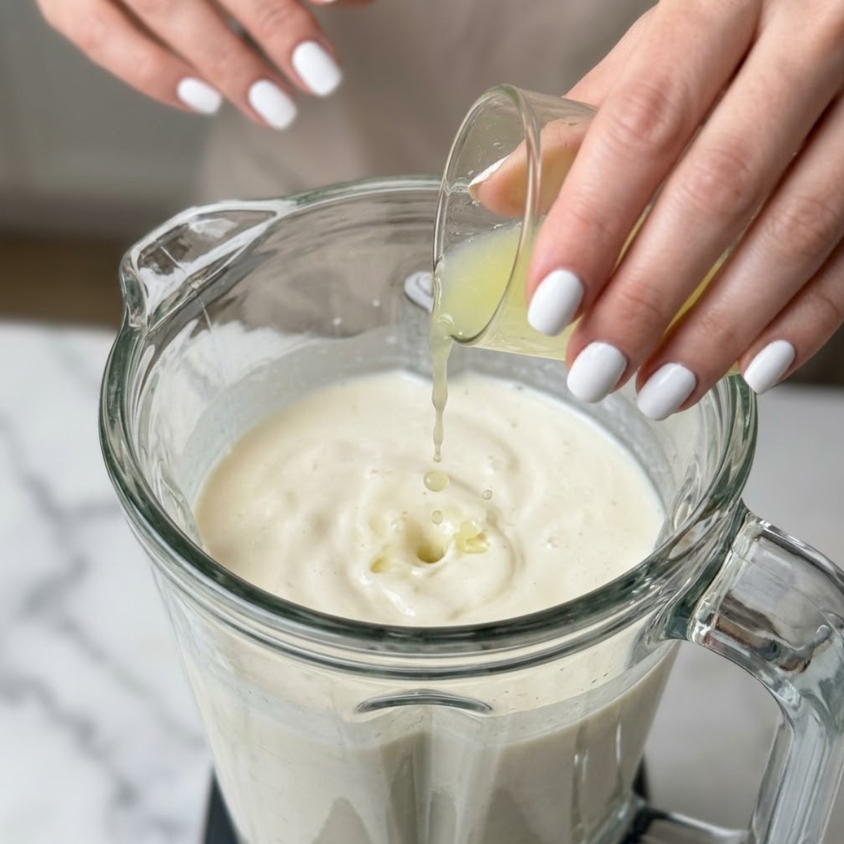 Pouring Lime Juice into Blender Base