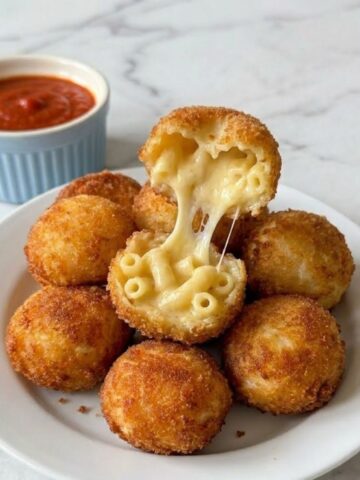 Fried Mac and Cheese Balls Frying Final Dish