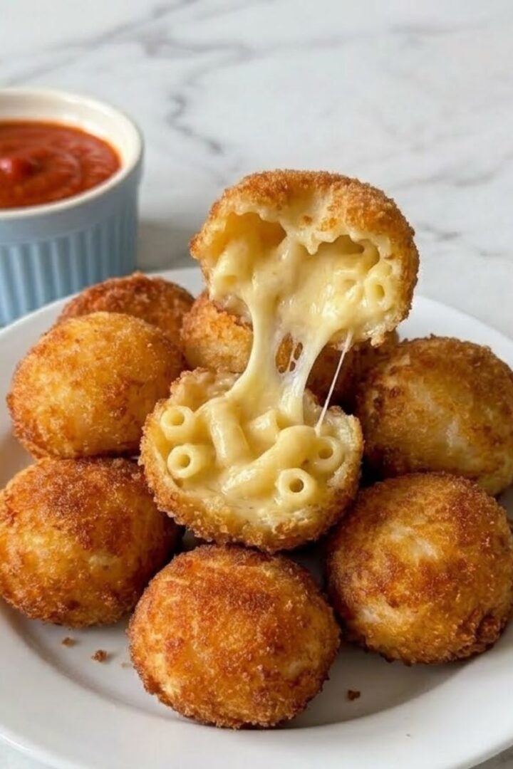 Fried Mac and Cheese Balls Frying Final Dish