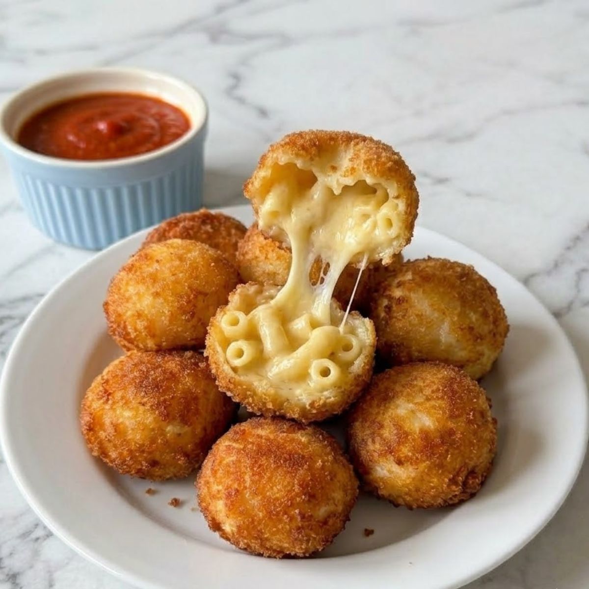 Fried Mac and Cheese Balls Frying Final Dish
