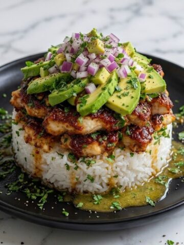 Honey Lime Chicken Avocado Rice Stack
