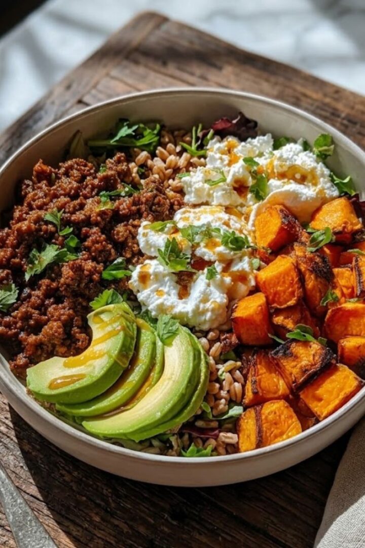 Hot Honey Sweet Potato Beef Bowl
